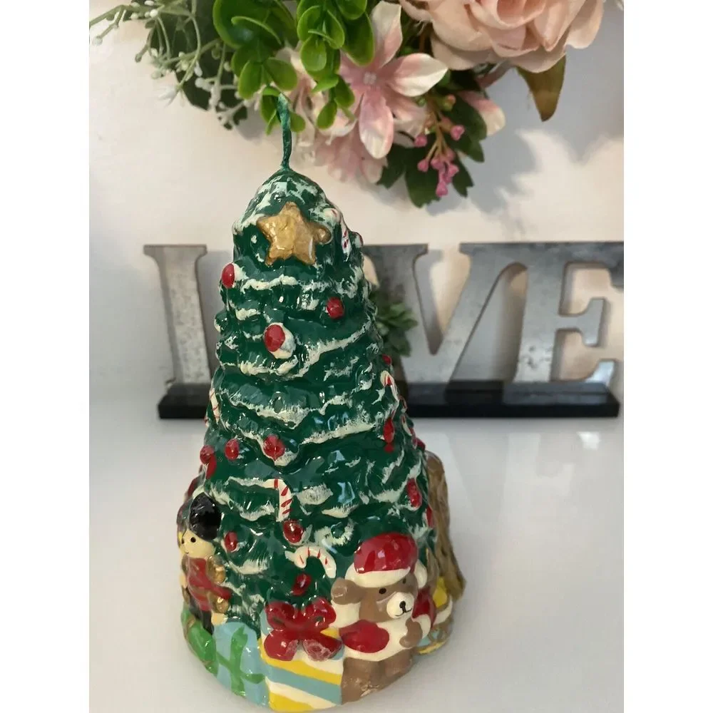 Christmas Tree with Toys & Presents Wax Candle Vintage 1960's Holiday Gift‎ EUC